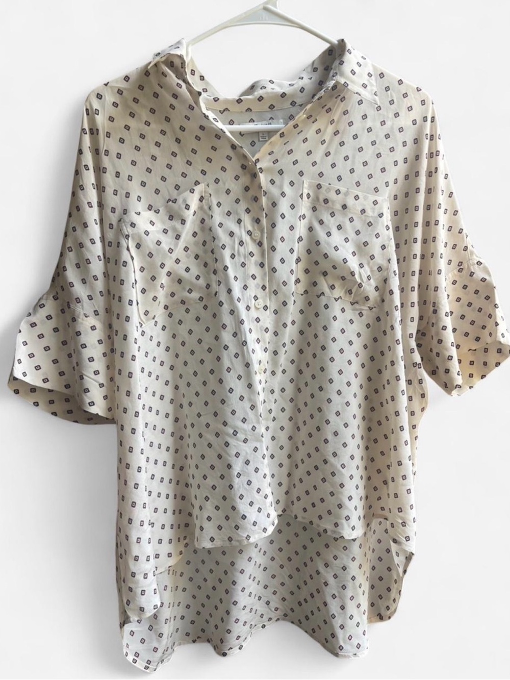 Madewell Printed Flowy Silk Casual Chic Short Sleeve Shirt Career Sz Large